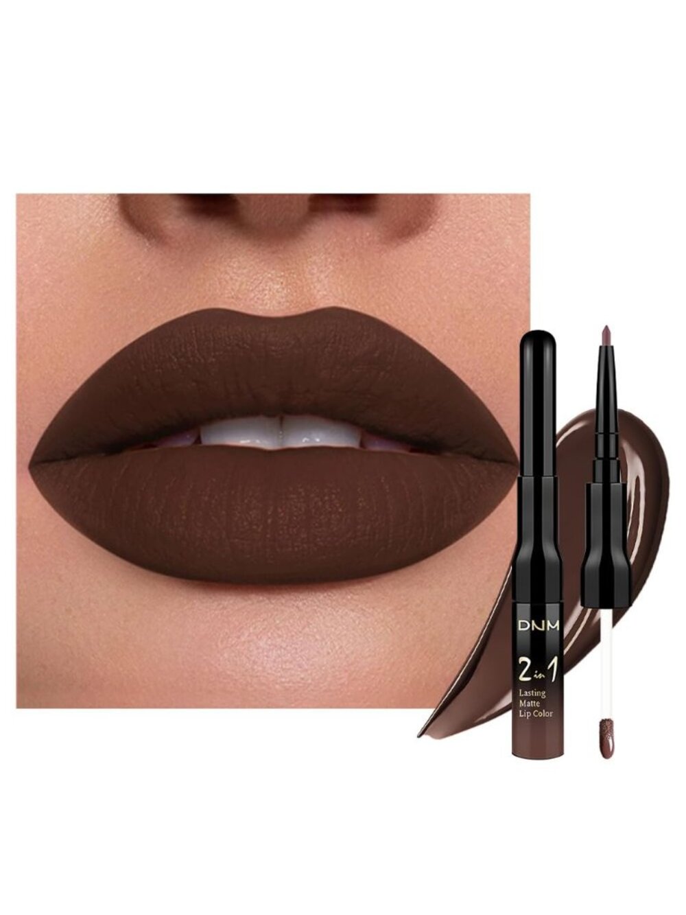 Women's 06#-Chocolate 1Pcs Smudge Proof Matte Lip Liner and Liquid Lipstick